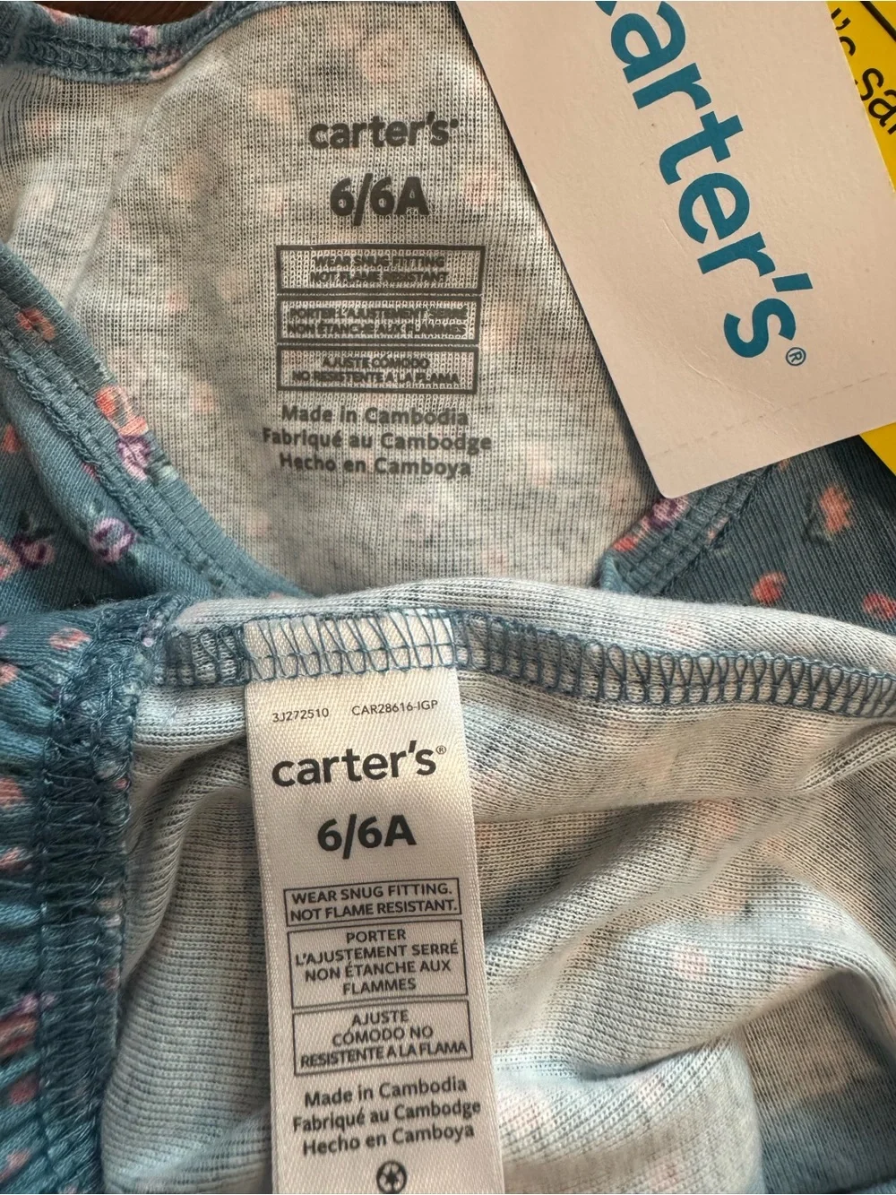 Carter's girls NWT Cotton Blue Floral Kids Pajama Set Sz 6/6A